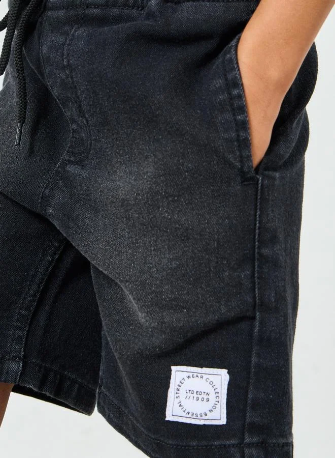 Styli Boys Black Cotton Denim Shorts